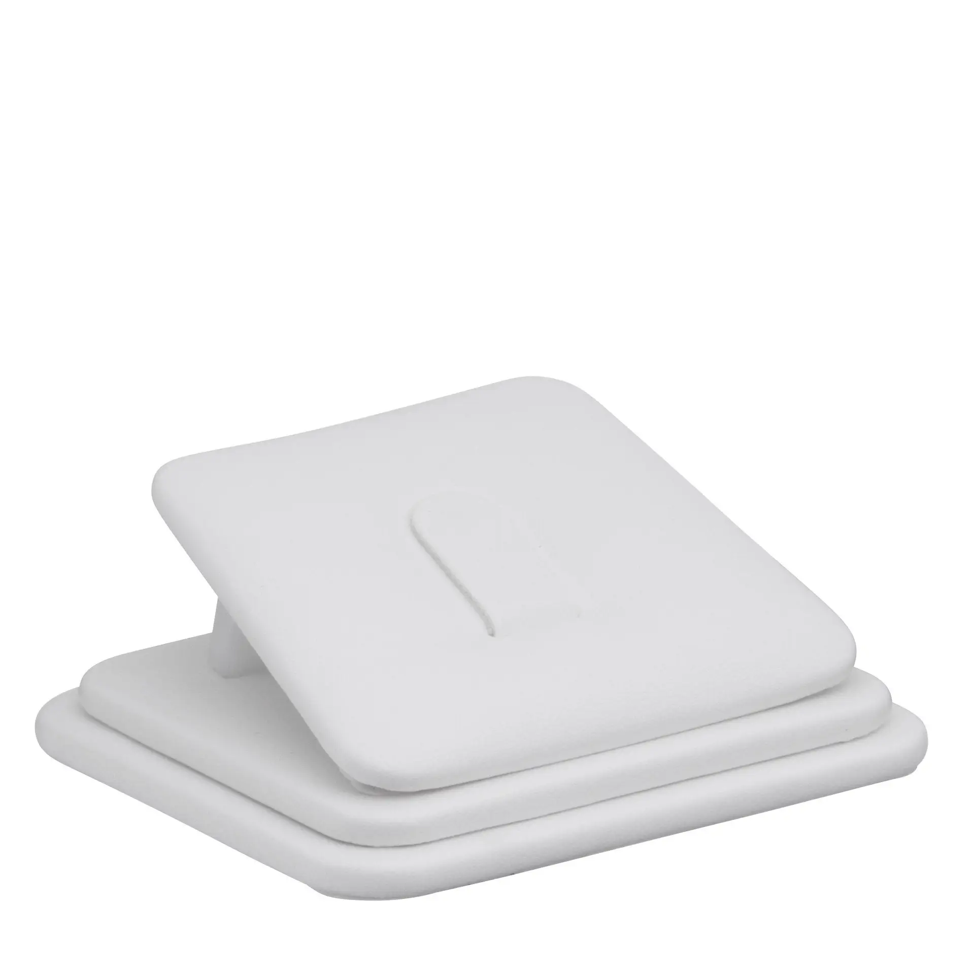Custom leatherette ring display stand with metal clip holders, available in multiple colors with embossed logo branding