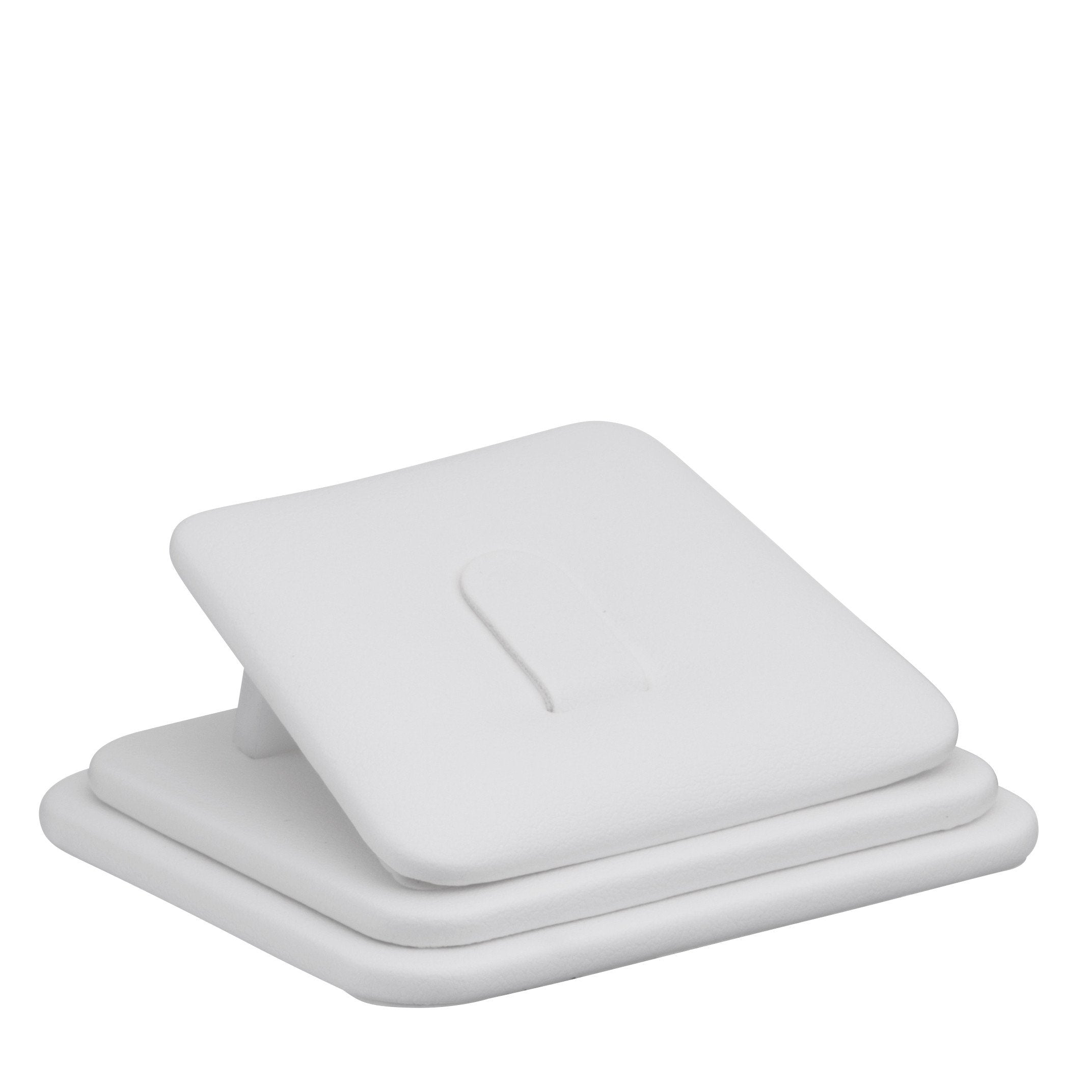 Custom leatherette ring display stand with metal clip holders, available in multiple colors with embossed logo branding