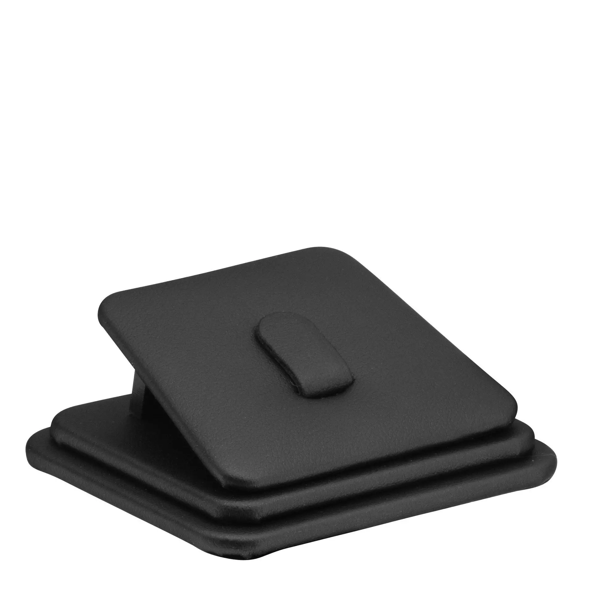 Custom leatherette ring display stand with metal clip holders, available in multiple colors with embossed logo branding
