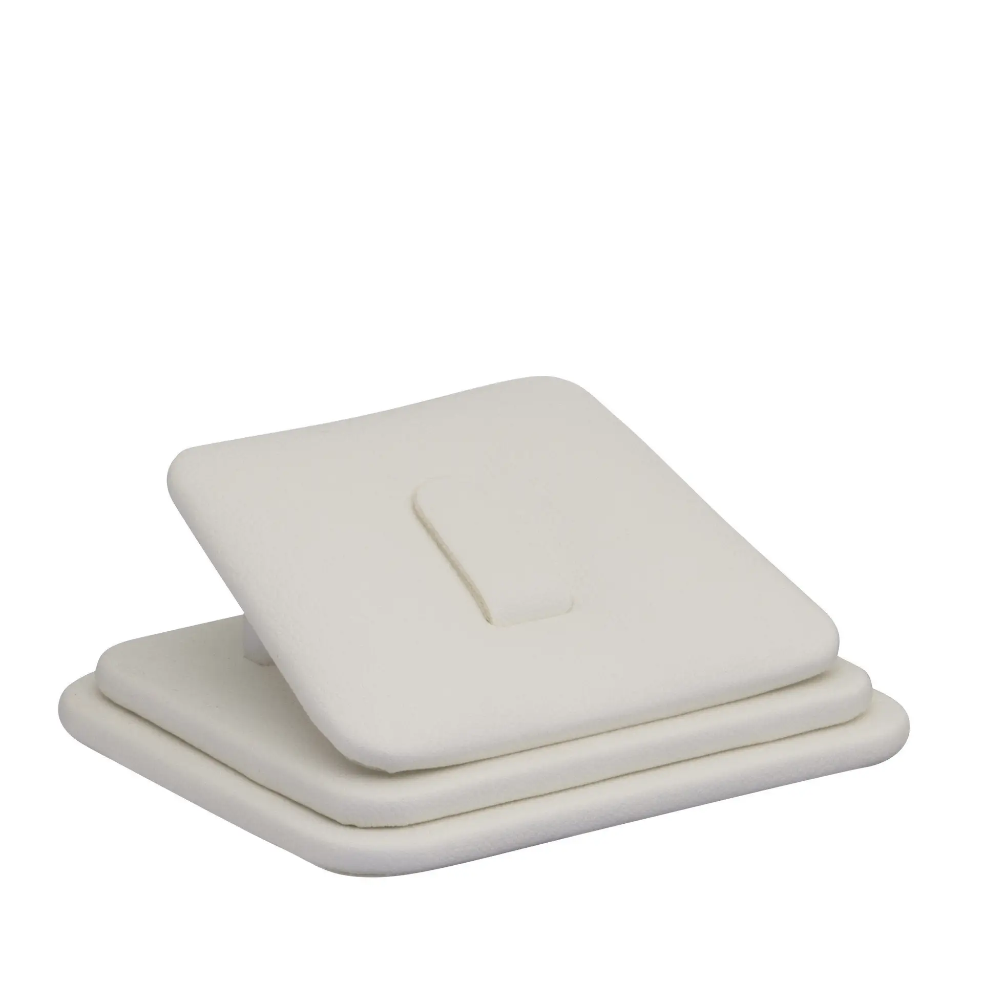 Custom leatherette ring display stand with metal clip holders, available in multiple colors with embossed logo branding
