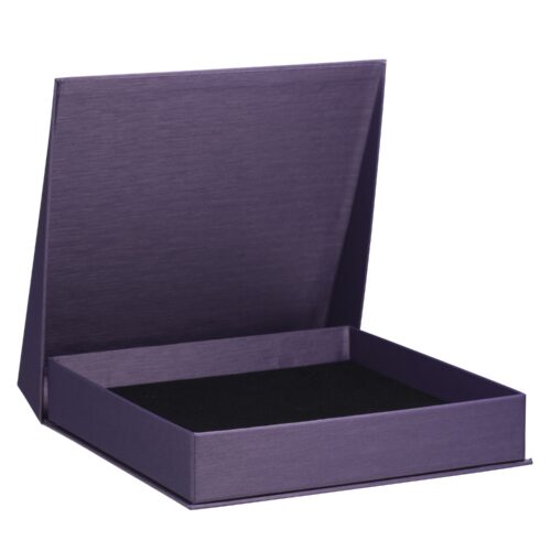 Custom silk-brushed paper necklace pendant gift box with velvet insert and foil logo — wholesale jewelry packaging