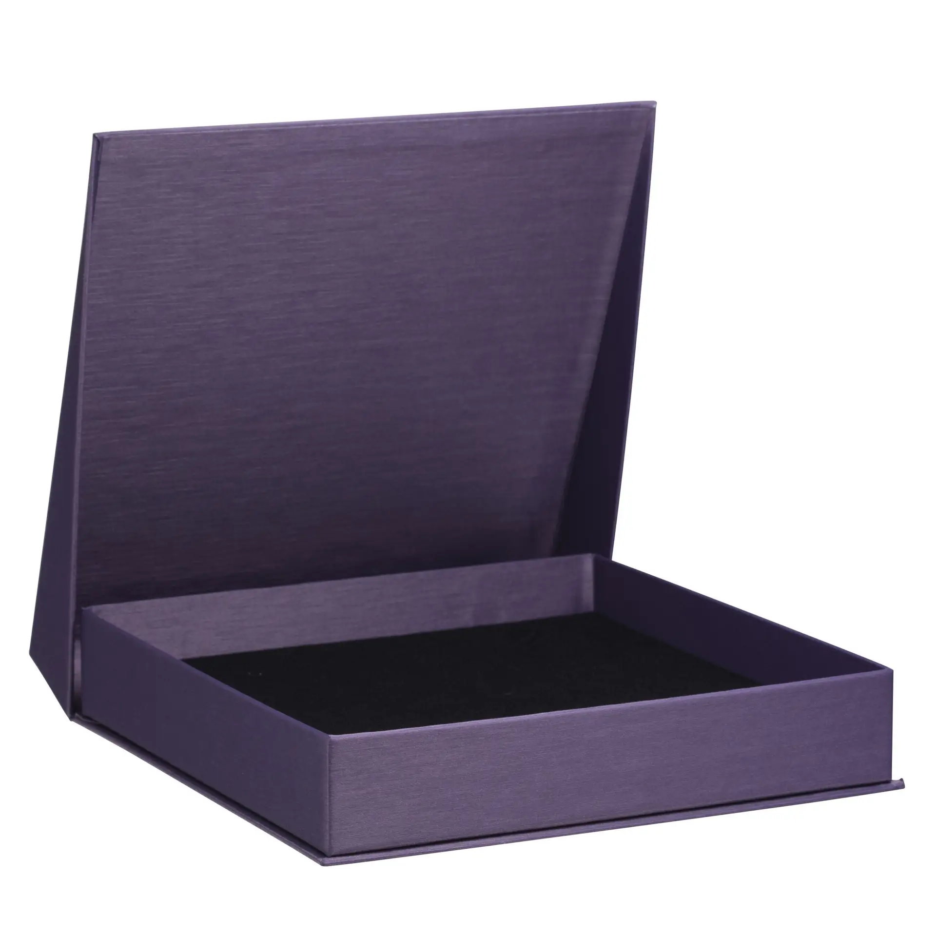 Custom silk-brushed paper necklace pendant gift box with velvet insert and foil logo — wholesale jewelry packaging