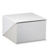 Custom silk-brushed paper pillow boxes with gold foil logo branding and velvet interior insert for jewelry display
