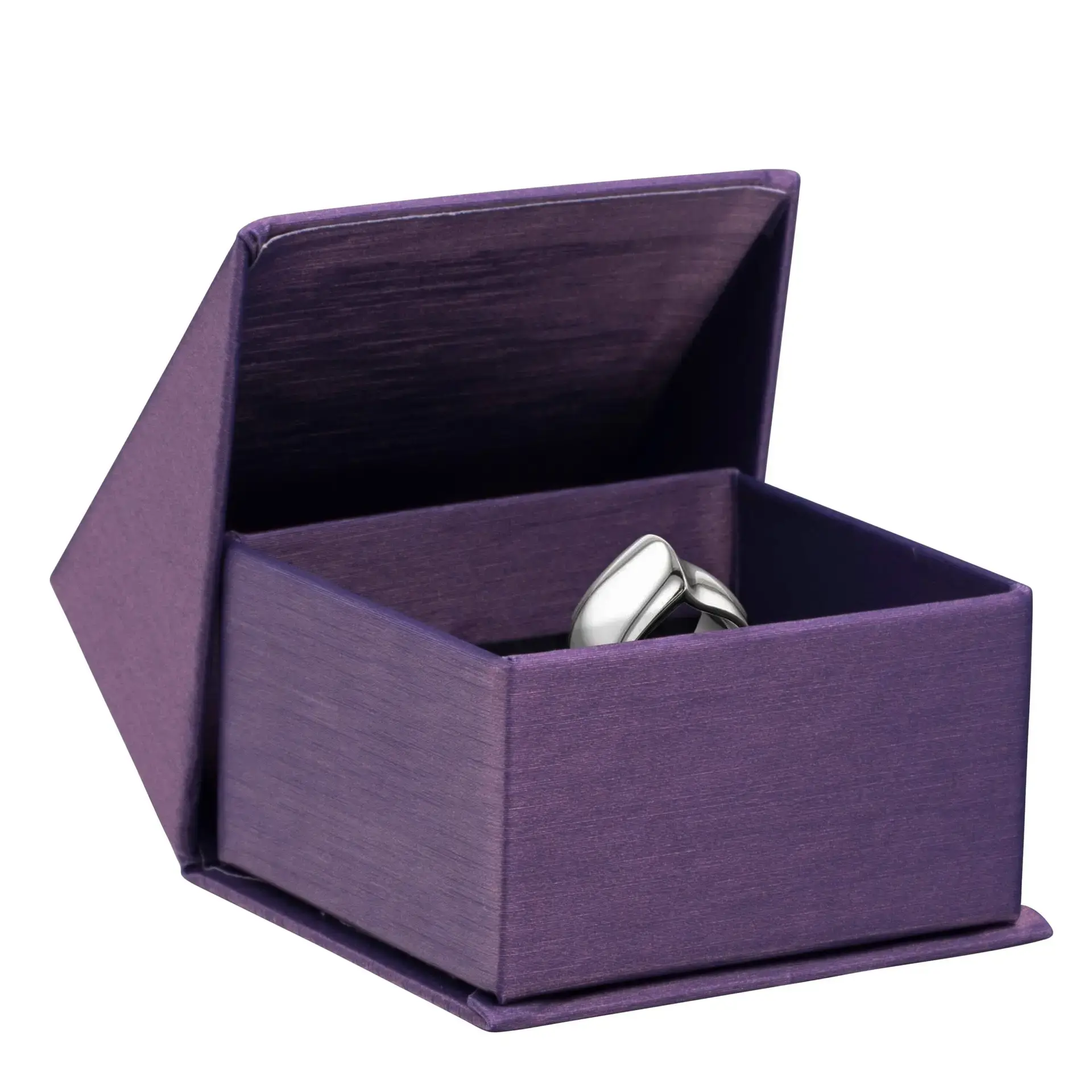 Custom silk brushed paper ring box with velvet insert, matte finish and gold foil logo, Glamour Collection by On The Way