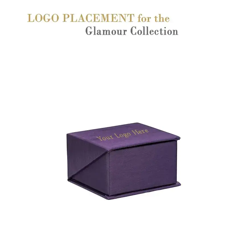 Custom silk brushed paper ring box with velvet insert, matte finish and gold foil logo, Glamour Collection by On The Way