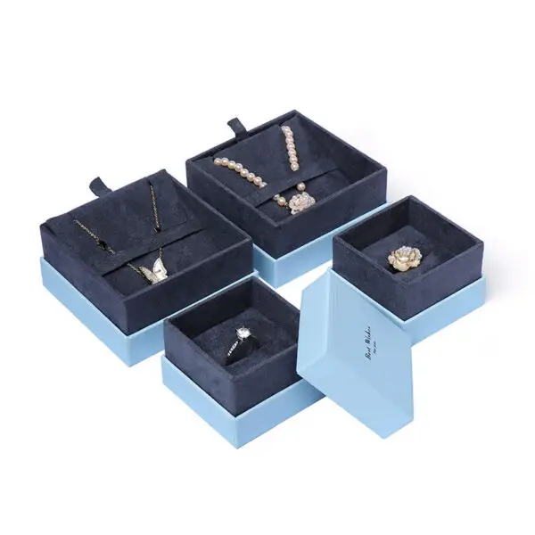 Silver metallic gift boxes for jewelry packaging with custom logo branding and foam inserts