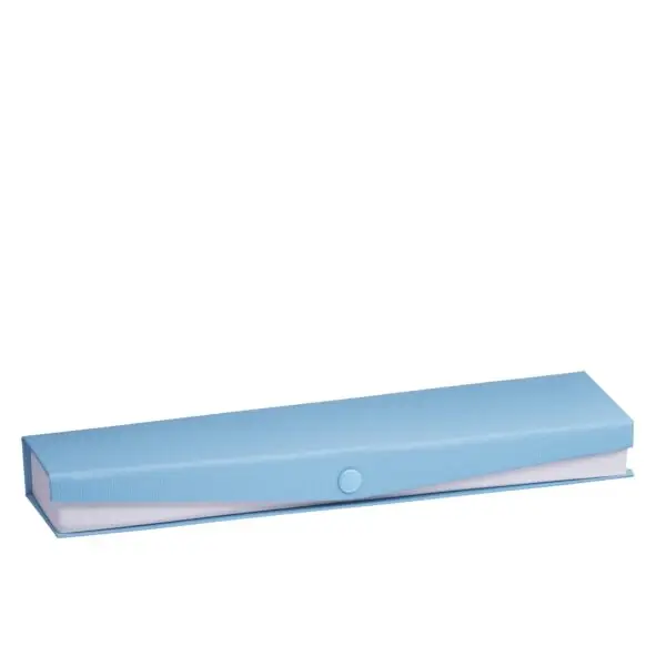 Custom ribbed paper snap bracelet boxes with embossed logo and padded interior for jewelry retail.