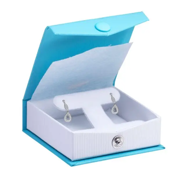 Premium Ribbed Paper Snap-Closure Earring Box - Custom Jewelry Packaging Premium ribbed paper snap-closure earring box with custom logo branding and foam insert for jewelry retail packaging
