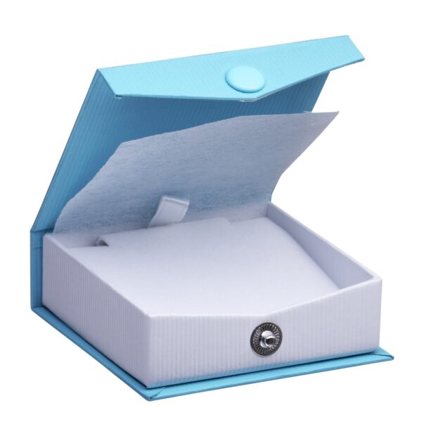 Premium custom ribbed paper snap closure jewelry box with foam insert and branded exterior