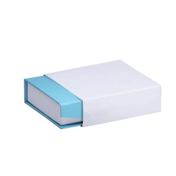 Premium custom ribbed paper snap closure jewelry box with foam insert and branded exterior