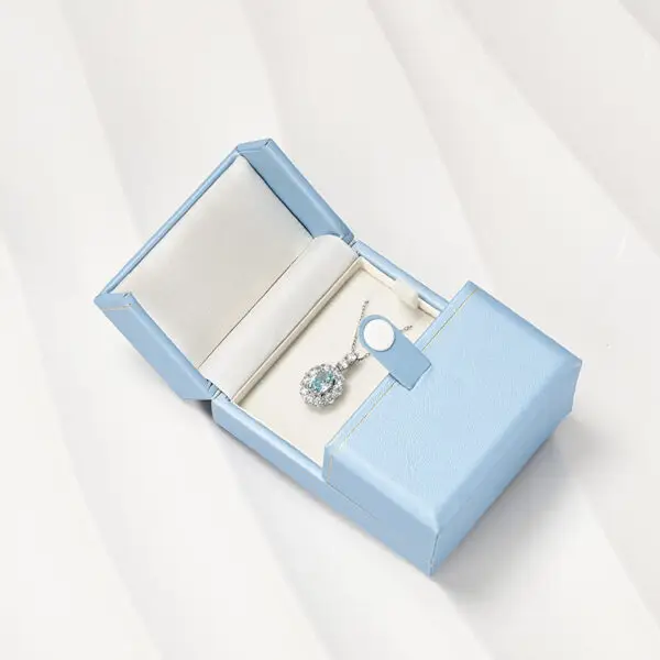 Custom Double-Door Snap Jewelry Box — Rigid Packaging with Logo Branding Custom snap-closure double-door rigid jewelry box with logo printing, foam insert, and branded tissue
