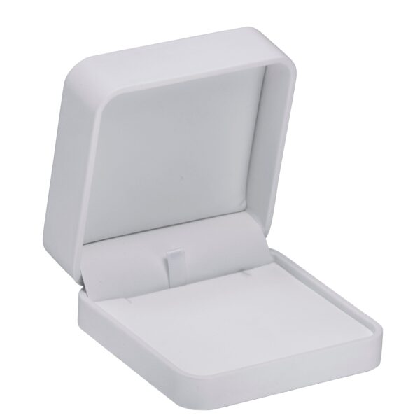 Soft leatherette custom jewelry box with embossed branding, luxury packaging for retail
