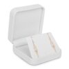 Soft leatherette custom jewelry box with embossed branding, luxury packaging for retail