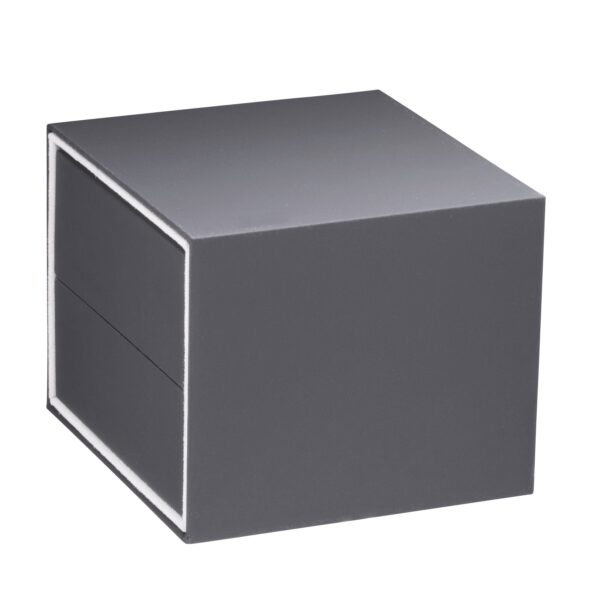 Premium soft-touch jewelry box with matching sleeve, flat pad interior, and custom branding options