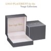 Premium soft-touch jewelry box with matching sleeve, flat pad interior, and custom branding options