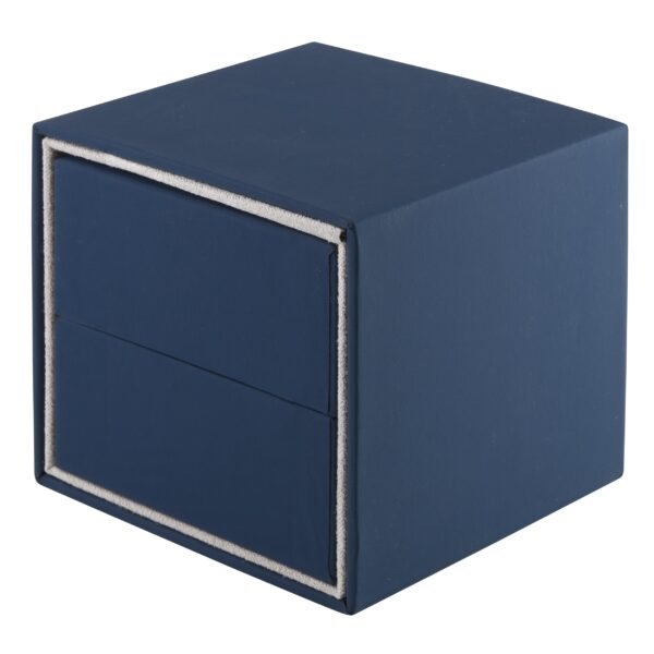 Premium soft-touch medium ring box with protective outer sleeve, custom logo branding, and velvet interior