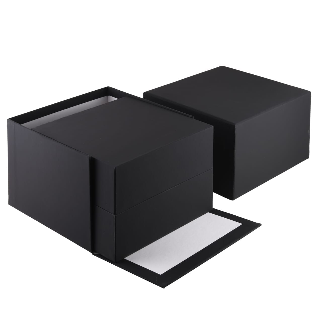 Premium soft touch paper watch box with custom logo printing, interior foam padding, and magnetic closure
