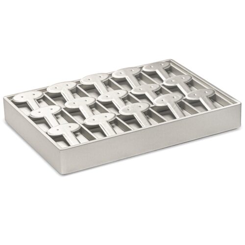 Stackable earring display tray with 15 T-bar slots for long earrings, customizable colors and logo branding