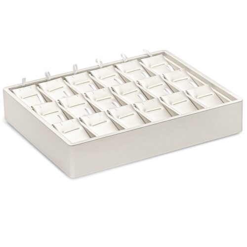 Custom Linea Stackable 18-Slot Jewelry Display Pad & Tray Custom stackable Linea jewelry display tray with velvet inserts for pendants and earrings, factory-direct OEM