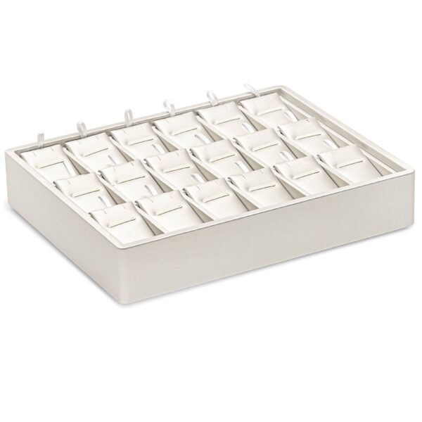 Custom stackable Linea jewelry display tray with velvet inserts for pendants and earrings, factory-direct OEM