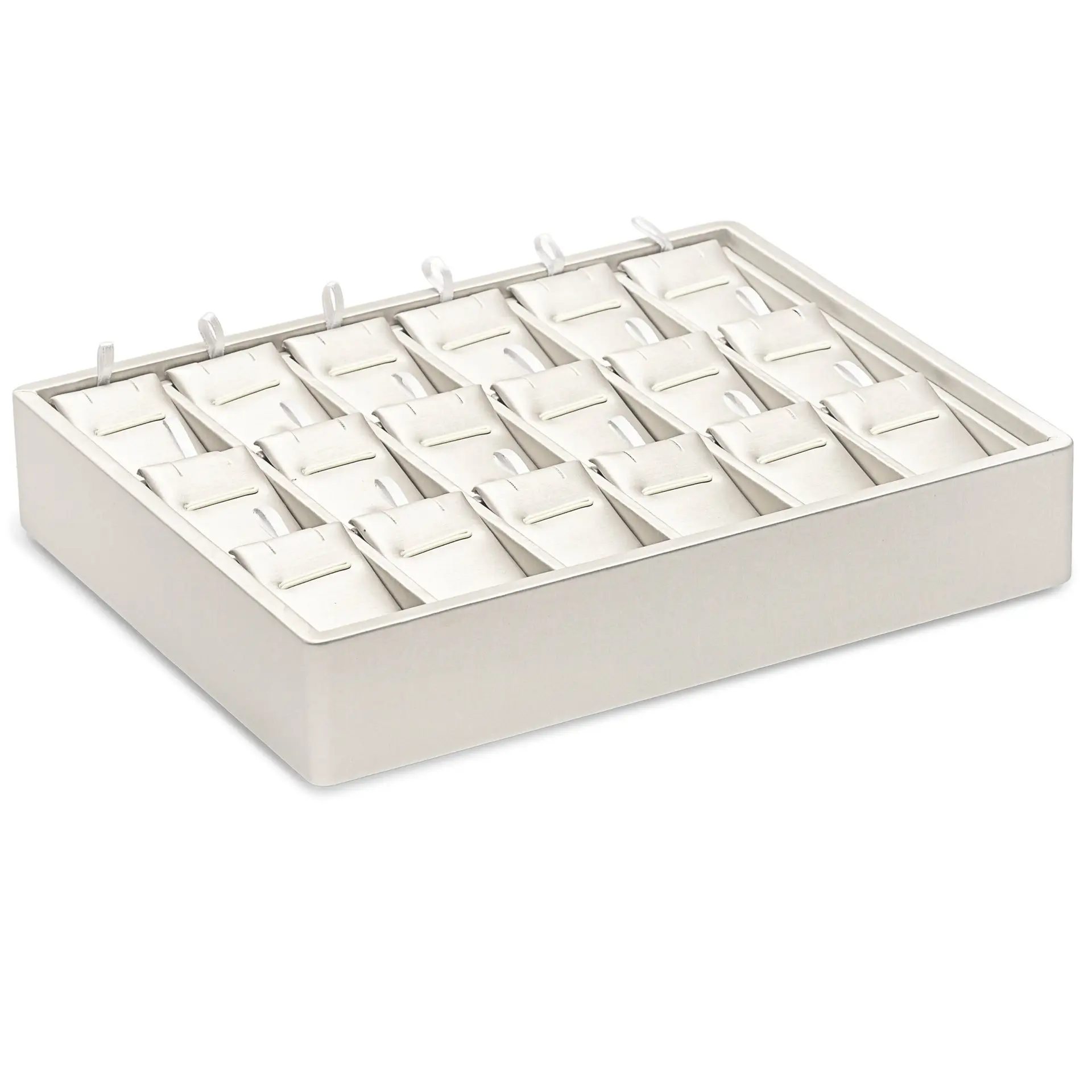 Custom stackable Linea jewelry display tray with velvet inserts for pendants and earrings, factory-direct OEM