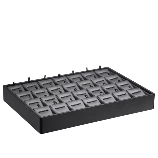 Premium leatherette stackable 28-pad jewelry display tray with pendant and earring holders
