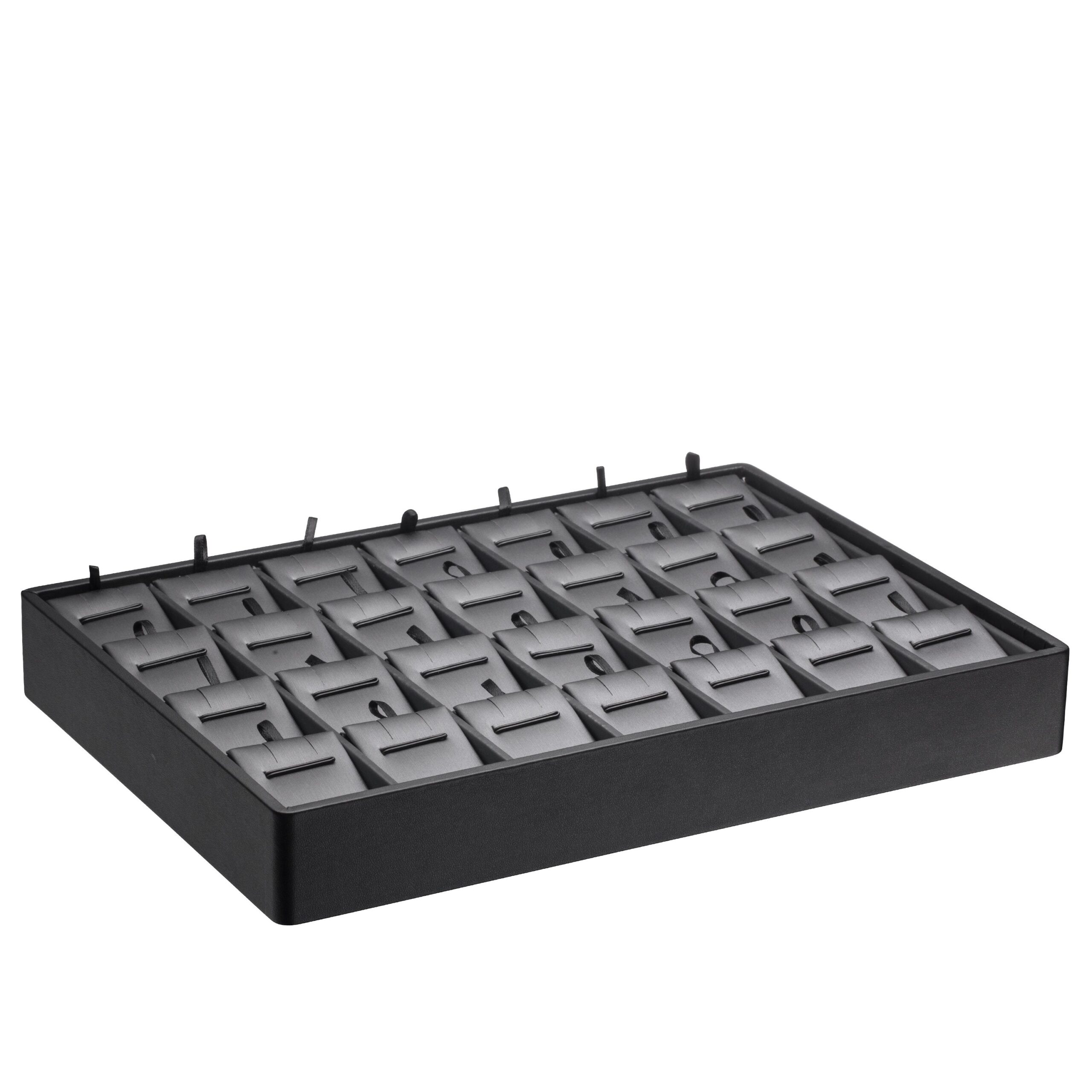 Premium leatherette stackable 28-pad jewelry display tray with pendant and earring holders