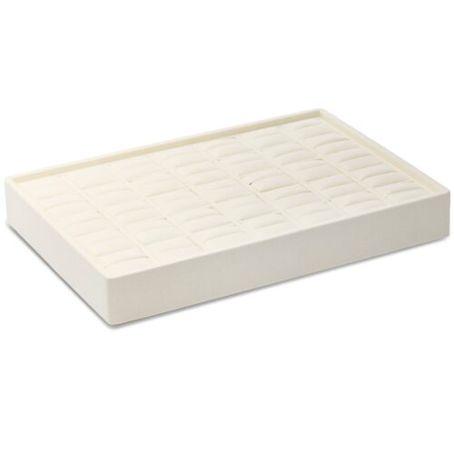 Premium suede-lined stackable ring jewelry display tray with 35 ring slots, custom branding options