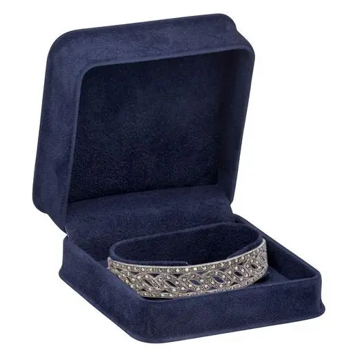 Premium suede bracelet and bangle box with ornate collection design, custom jewelry packaging