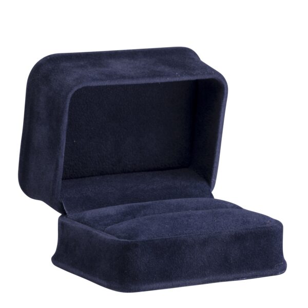 Custom luxury suede double ring box with embossed logo, premium foam insert for fine jewelry packaging