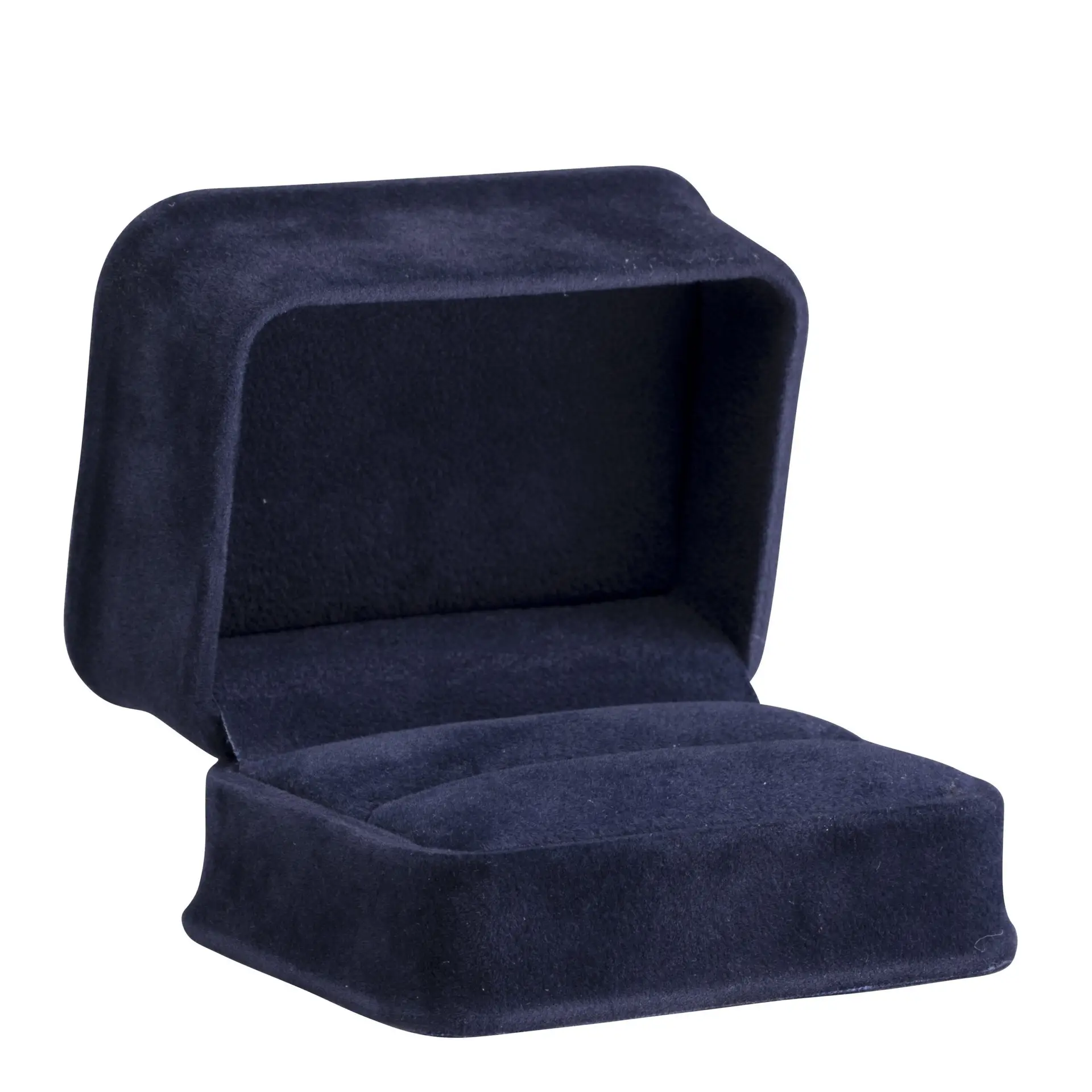 Custom luxury suede double ring box with embossed logo, premium foam insert for fine jewelry packaging