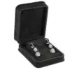 Custom rich suede long T-style earring box with ornate branding—wholesale jewelry packaging
