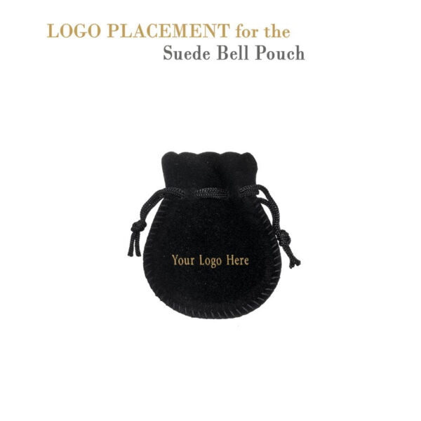 Luxury Suede Jewelry Pouch - Custom Printed, X-Small (OEM/Private Label) Luxury suede bell jewelry pouch in custom colors with personalized logo branding, silk lining, and drawstring closure