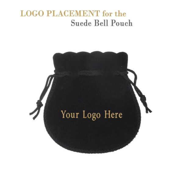 Premium Suede Bell Jewelry Pouch with Custom Branding – X-Large Premium suede bell jewelry pouch in luxury cream and black options with drawstring closure, custom branding ready