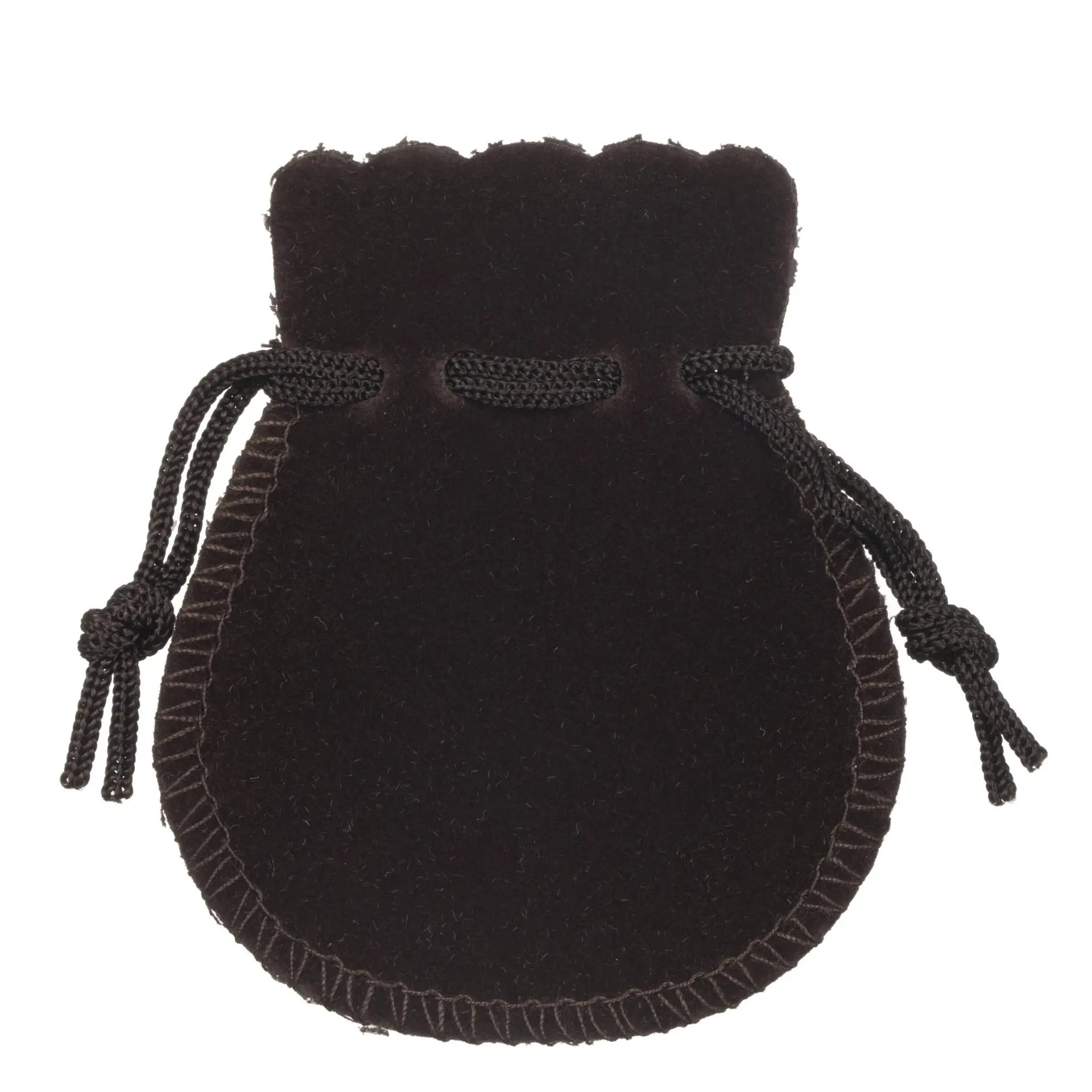 Luxury suede bell jewelry pouch in custom colors with personalized logo branding, silk lining, and drawstring closure