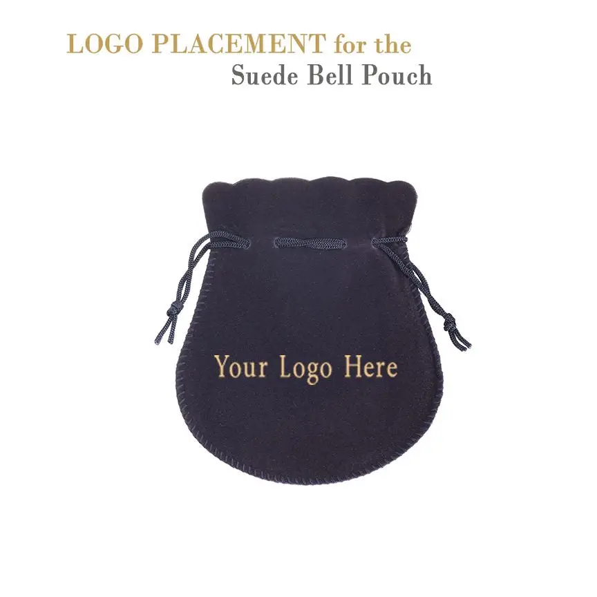 Large suede jewelry pouch with custom logo branding and luxury packaging inserts