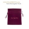 Custom suede rectangular jewelry pouch with logo branding and foam insert for luxury packaging