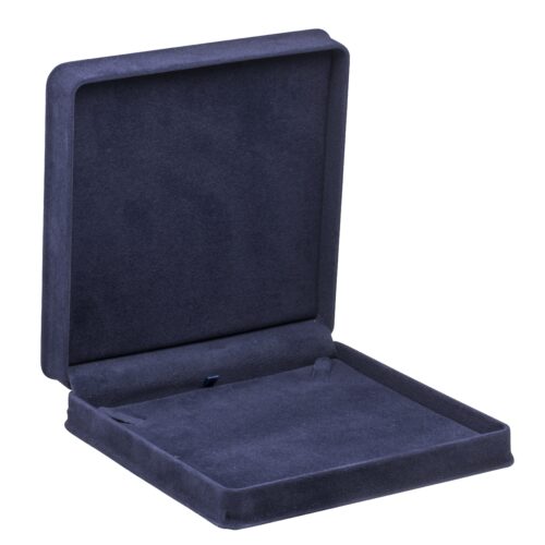 Luxury suede necklace presentation box with custom foam insert and embossed logo branding