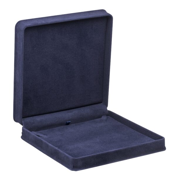 Luxury suede necklace presentation box with custom foam insert and embossed logo branding