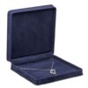 Luxury suede necklace presentation box with custom foam insert and embossed logo branding