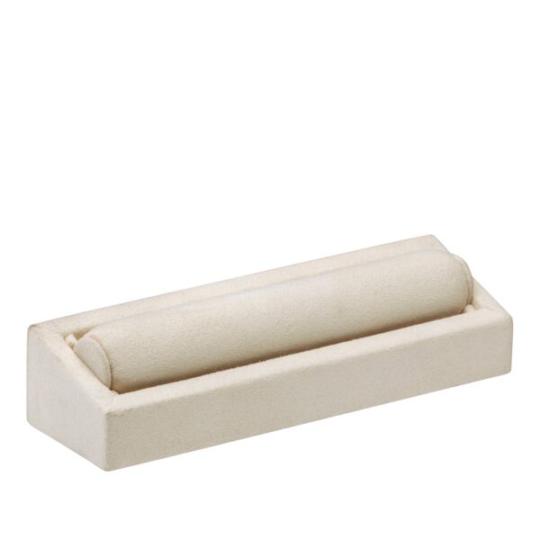 Premium suede ring tube display stand with custom logo branding and padded interior for jewelry retail presentation