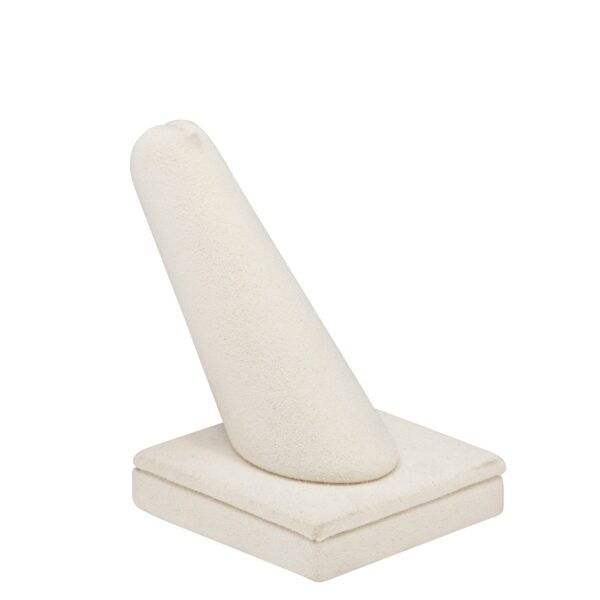 Luxury suede single-finger ring display stand with custom branding for jewelry retail packaging