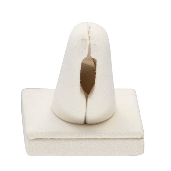 Luxury suede single-finger ring display stand with custom branding for jewelry retail packaging