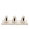 Premium suede ring display stand with three padded finger holders showcasing rings, custom logo branding available