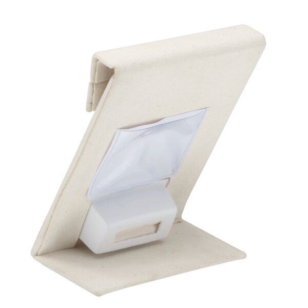Premium suede ring display stand with custom logo branding for jewelry retail and boutique showcases
