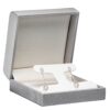 Large T-style earring box with contemporary weave texture, custom OEM jewelry packaging for retail display and gifting