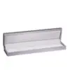 Weave-textured rigid bracelet box with custom closure and interior velvet padding, customizable jewelry packaging