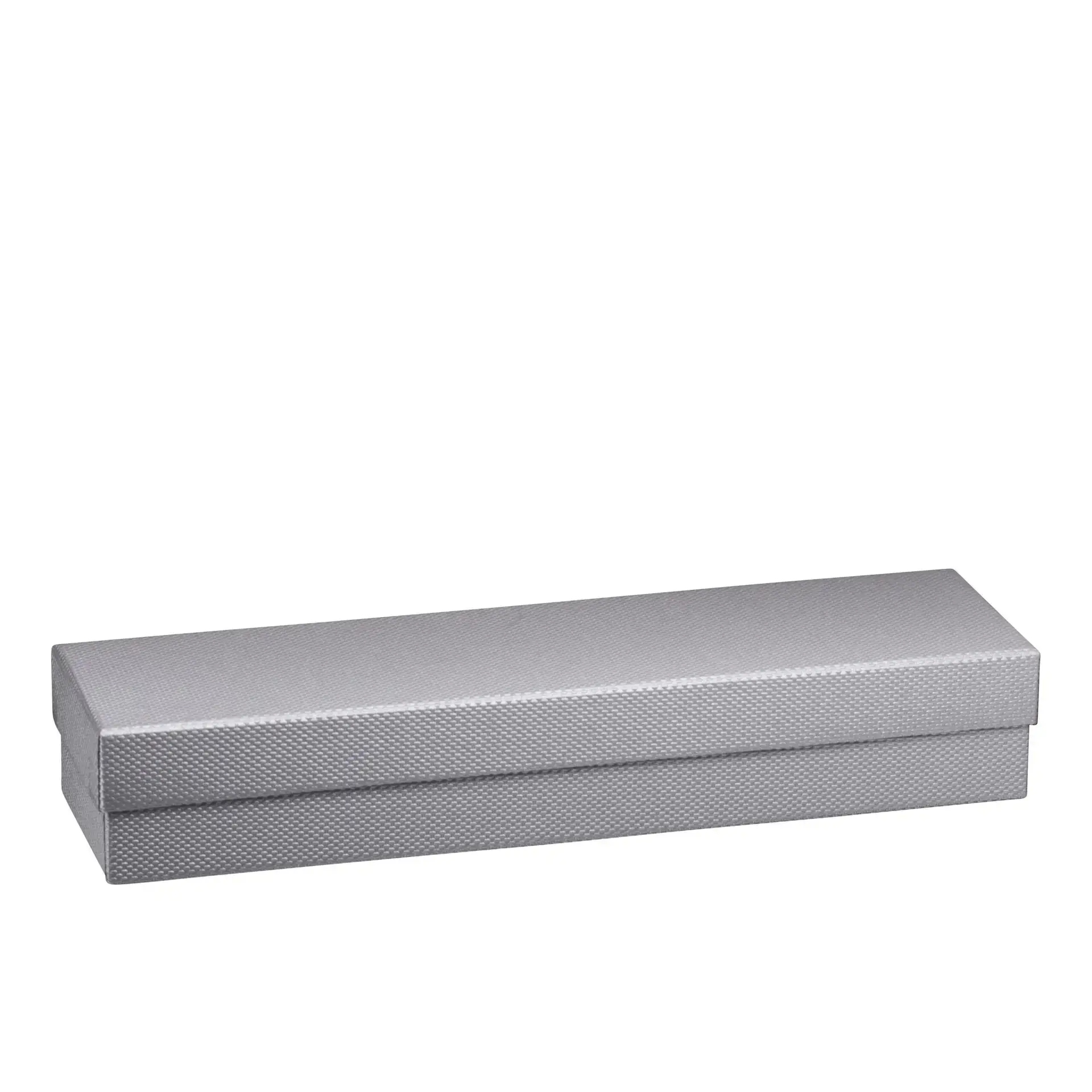 Weave-textured rigid bracelet box with custom closure and interior velvet padding, customizable jewelry packaging