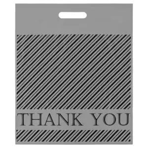 Silver and black drawstring thank you bag, 15x18 inches, custom jewelry pouch for brands and retailers.