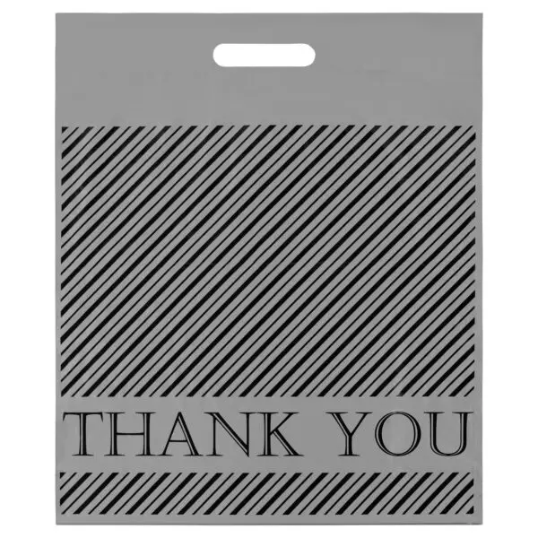 Silver and black drawstring thank you bag, 15x18 inches, custom jewelry pouch for brands and retailers.